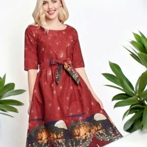PALAVA Edinburgh castle beltes dress organic 100% cotton size 10